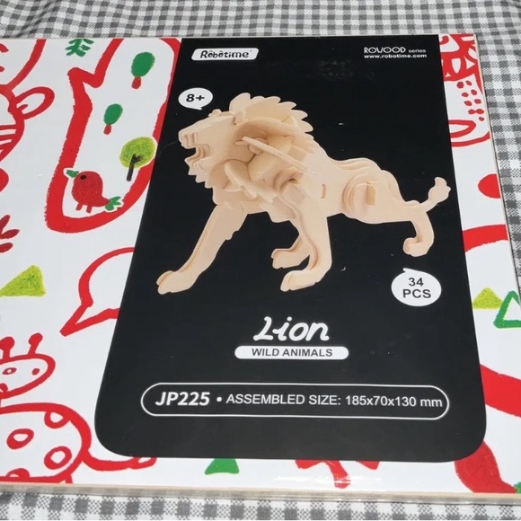 Lion 3D Wooden Puzzle 34 Piece Wild Animal Rowood Ser.Robotime New 7.3x2.75x5.11 - Picture 10 of 13